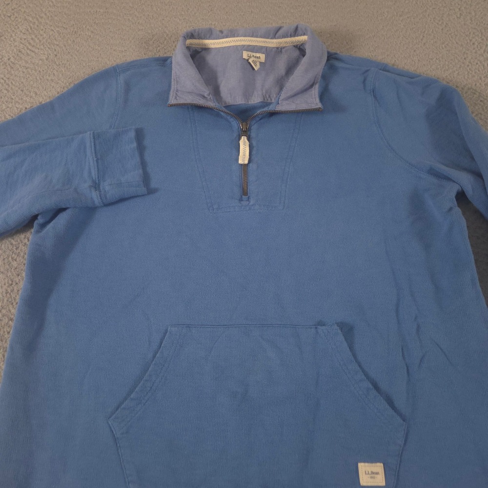 L.L. Bean Pullover Womens XL Blue Organic Cotton 1/4 Zip Kangaroo Sweatshirt